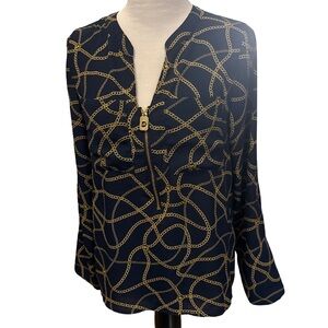 4/$30 Michael Kors Navy and Gold Chain Print Blouse size small